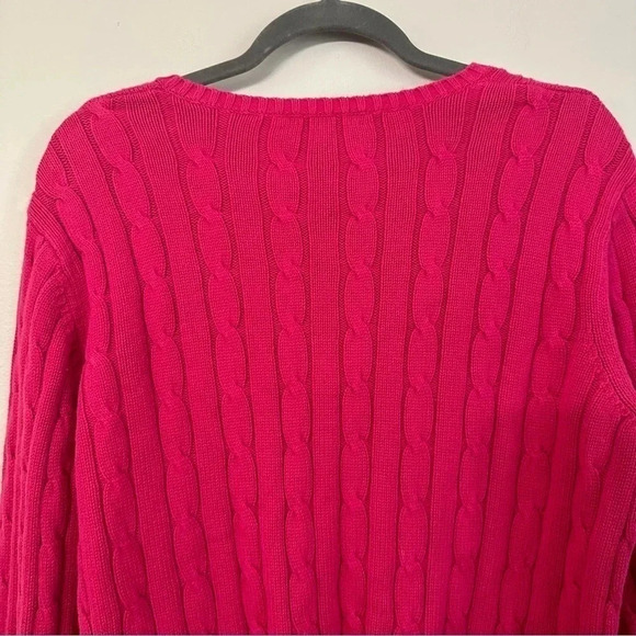 Chaps Cable Knit Hot Pink Long Sleeve V-Neck Sweater Size Large GUC - Picture 5 of 8